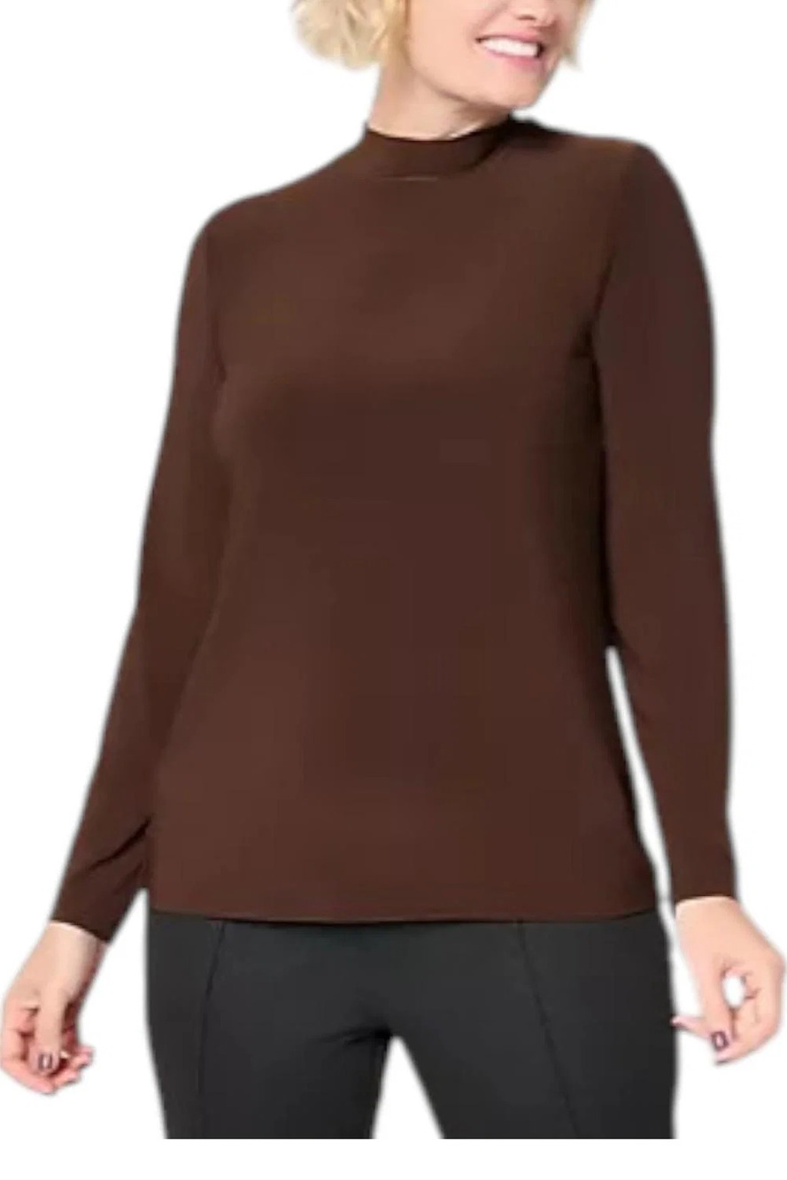 Dennis Basso Women's Italia Knit Long Sleeve Top Chocolate - Regular